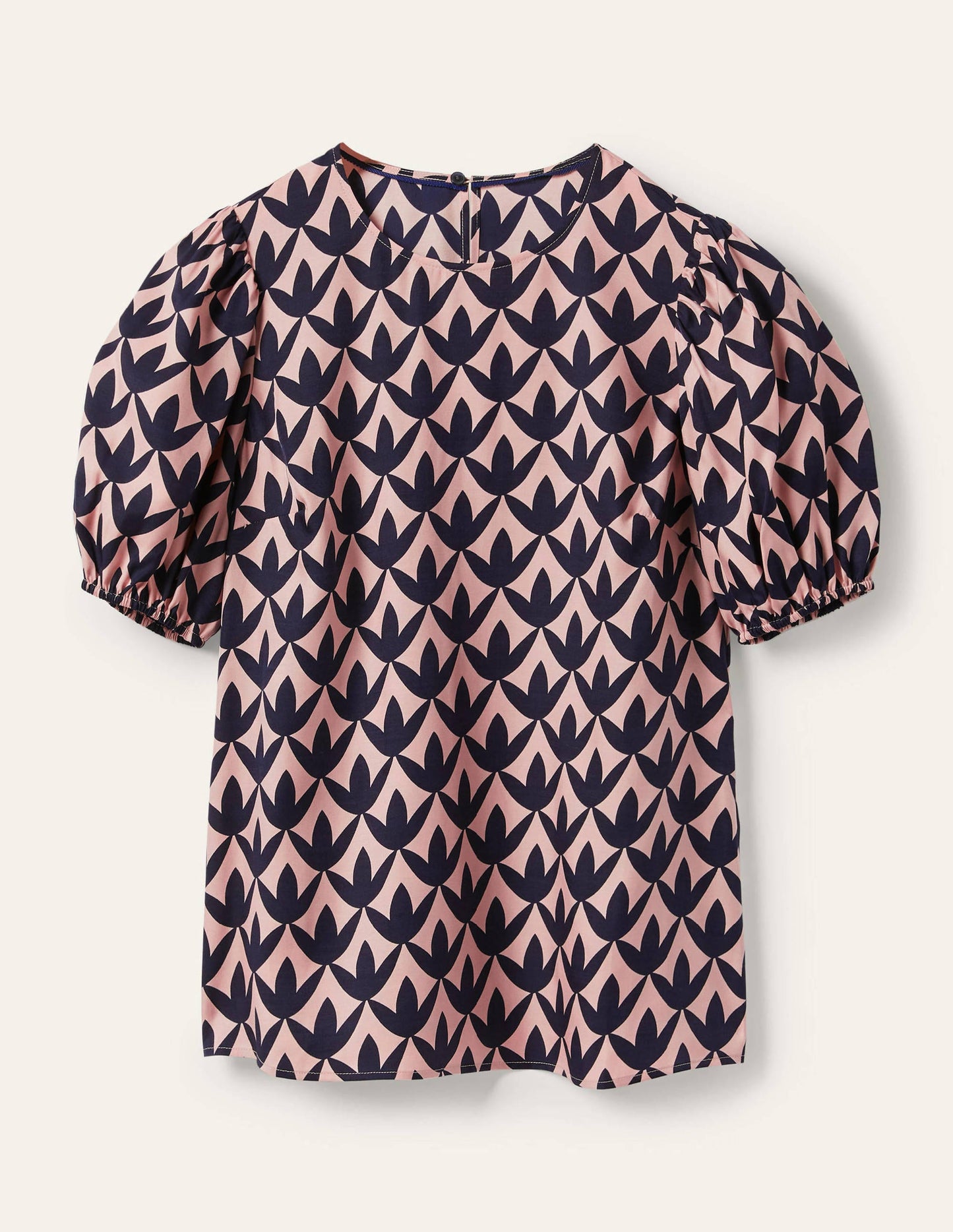 Adriana Puff Sleeve Top-Milkshake, Petal Geo