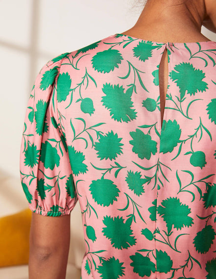 Adriana Puff Sleeve Top-Pink Lemonade, Leafy Bud