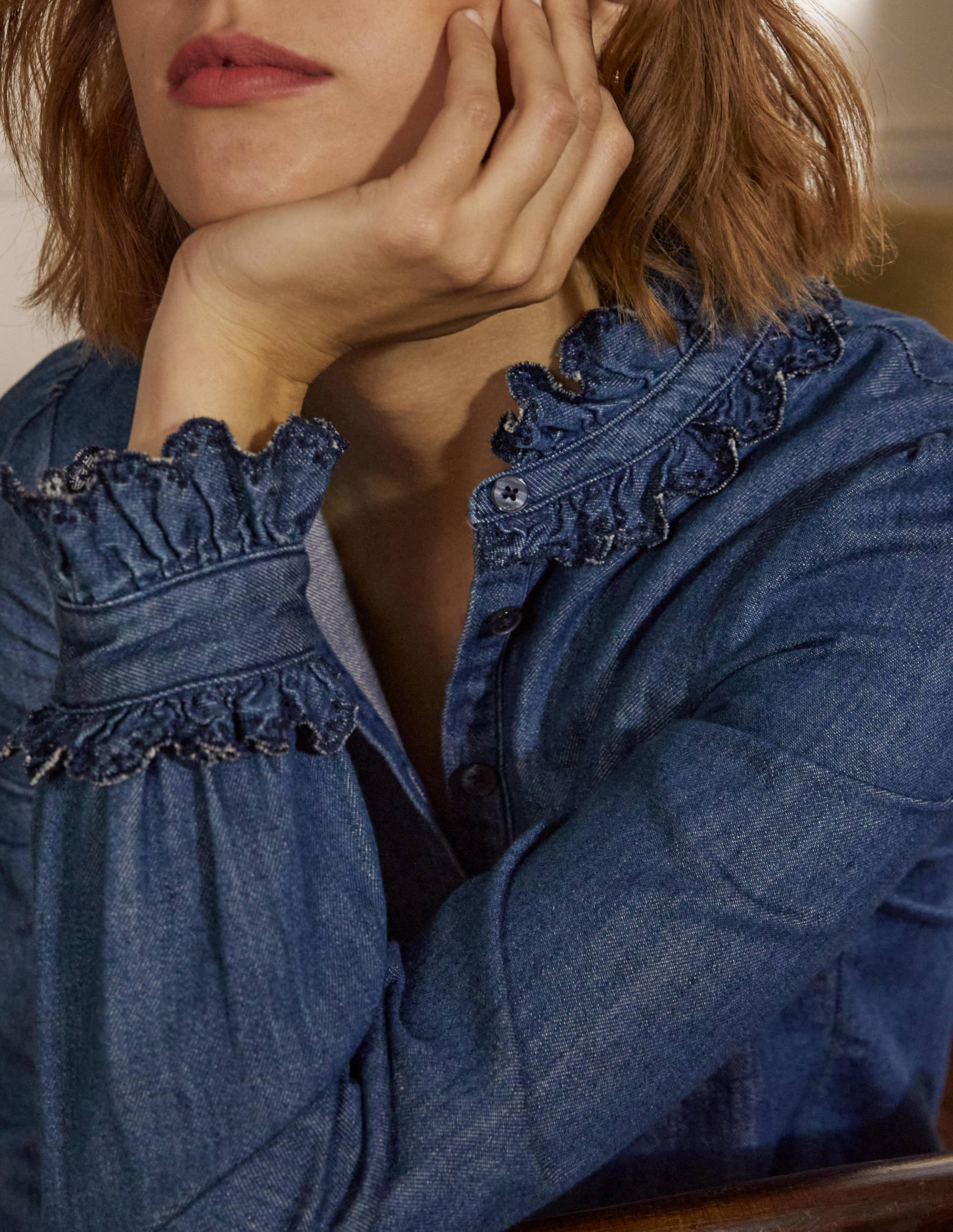 Eliza Broderie Shirt-Mid Vintage Denim - Image 5