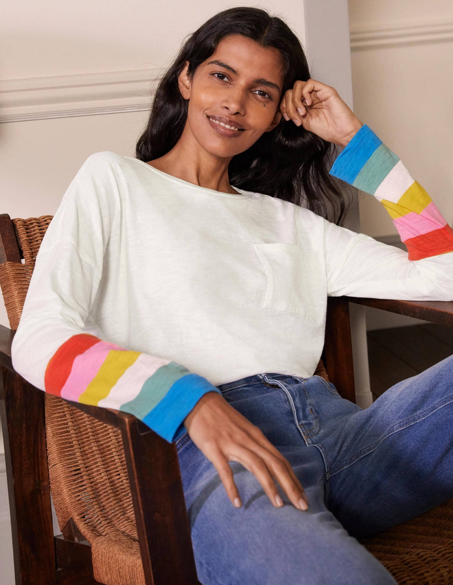 Boxy Jersey Tee-Bright Petal Rainbow Cuff