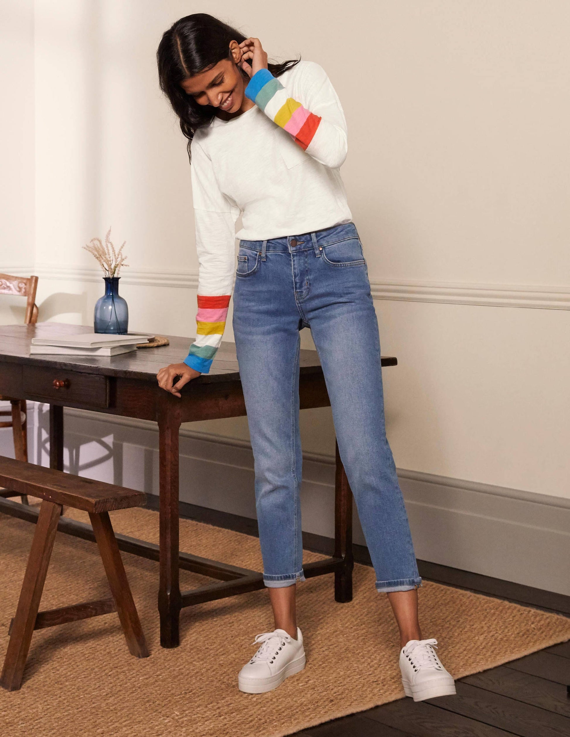 Boxy Jersey Tee-Bright Petal Rainbow Cuff-3