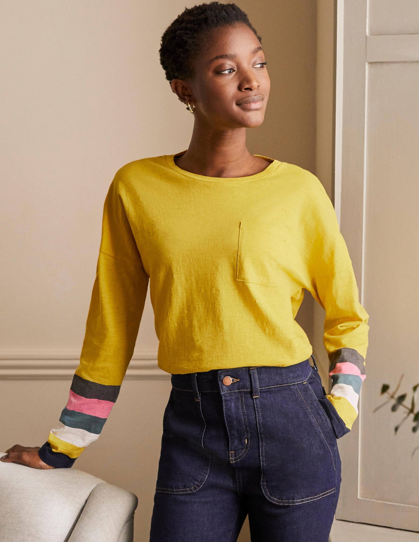 Boxy Jersey Tee-Yellow Charcoal Cuff