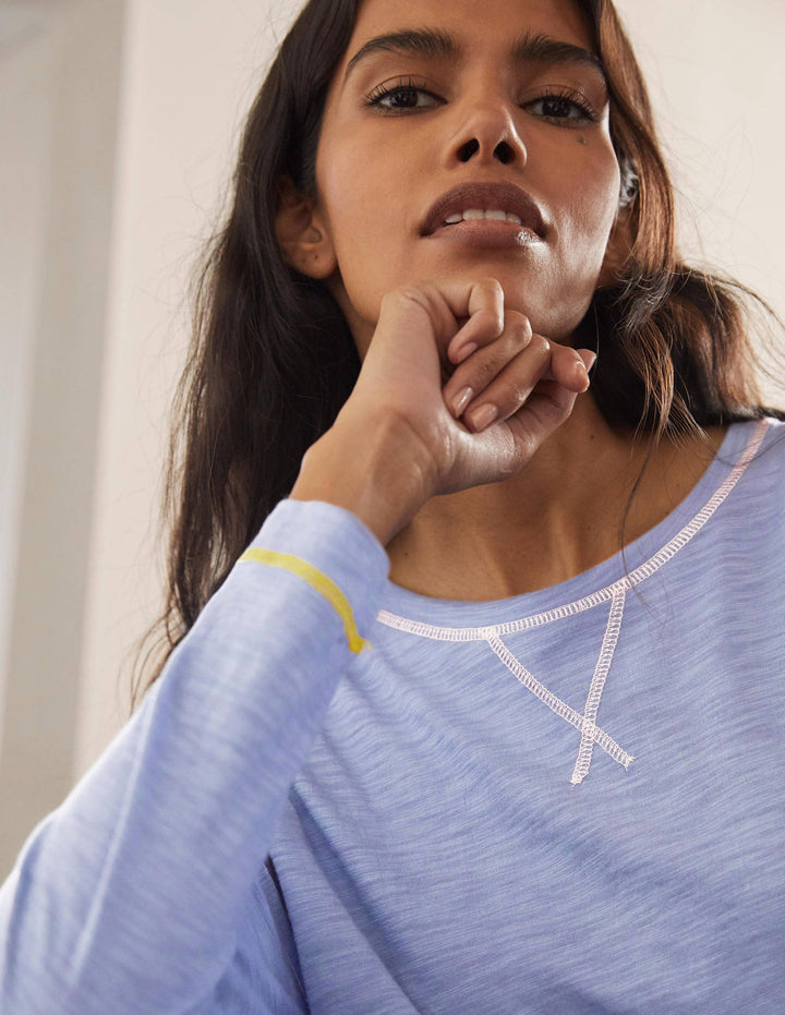 Contrast Stitch Jersey Top-Sea Mist