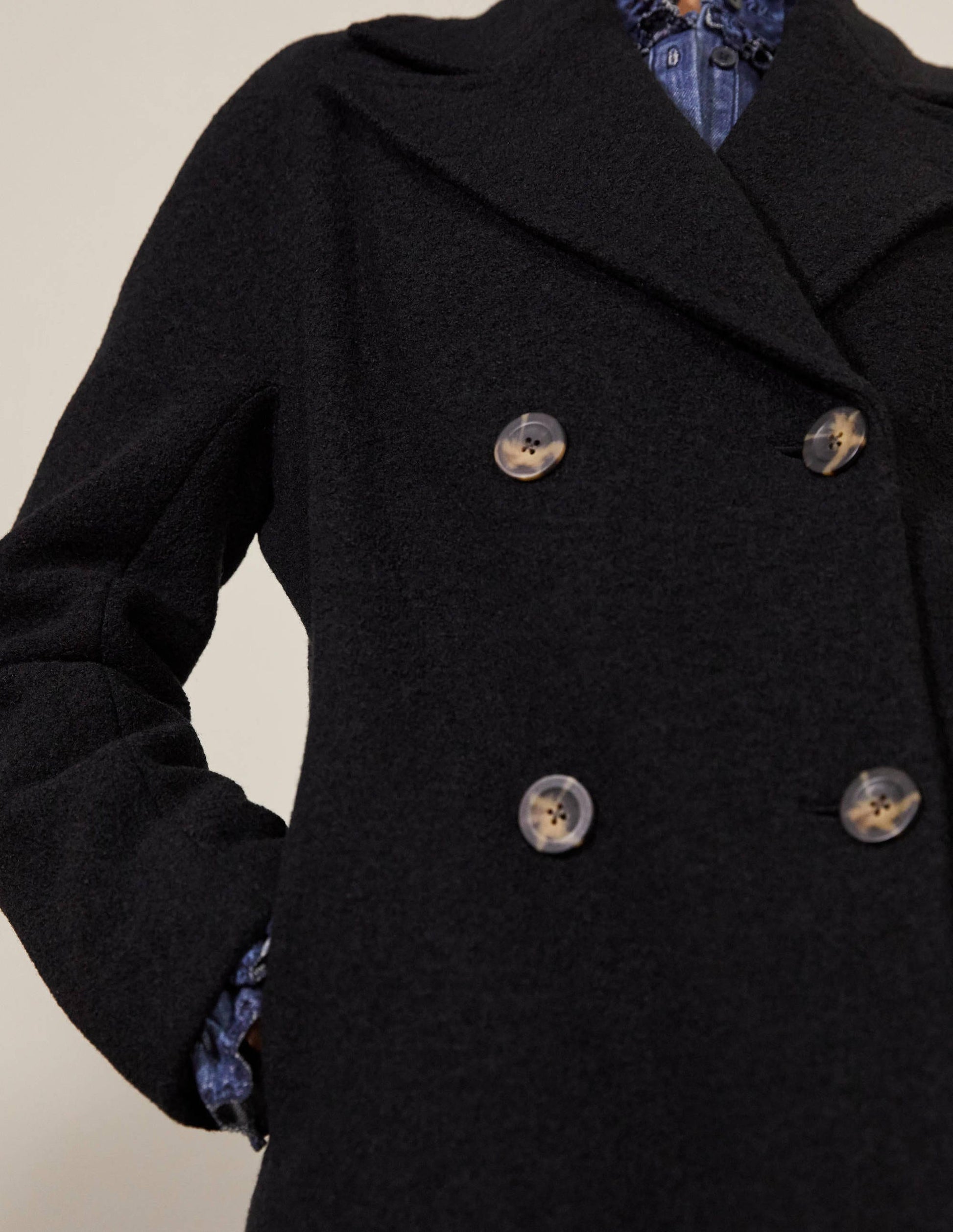 Textured Wool Car Coat-Black-1