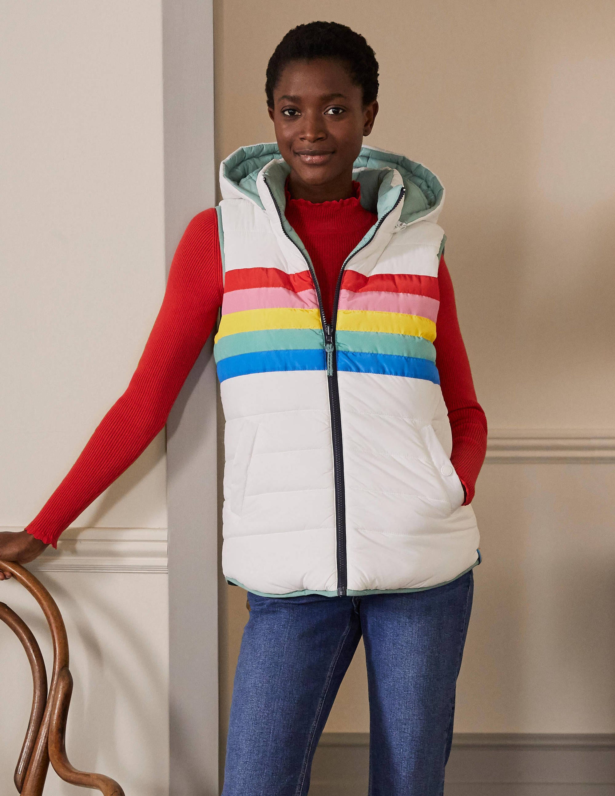 Reversible Lightweight Gilet-Ivory Stripe - Image 4
