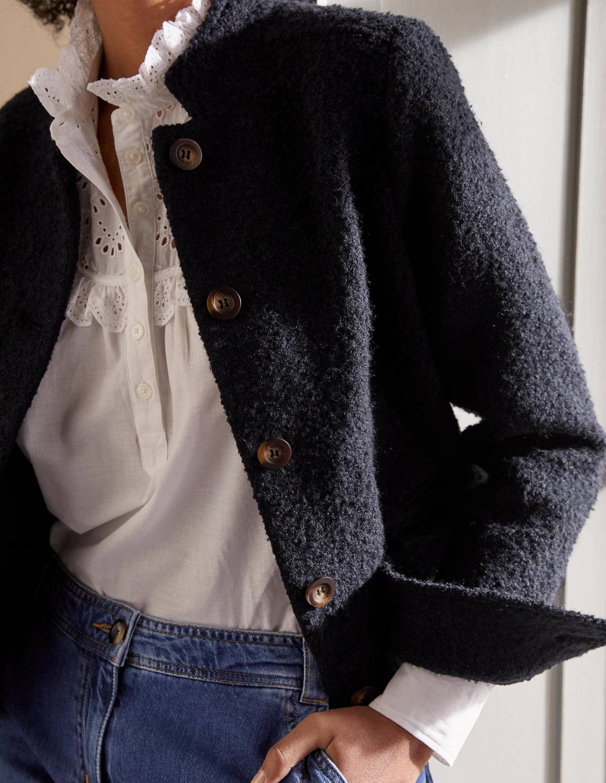 Textured Wool Jacket-Navy - Image 1