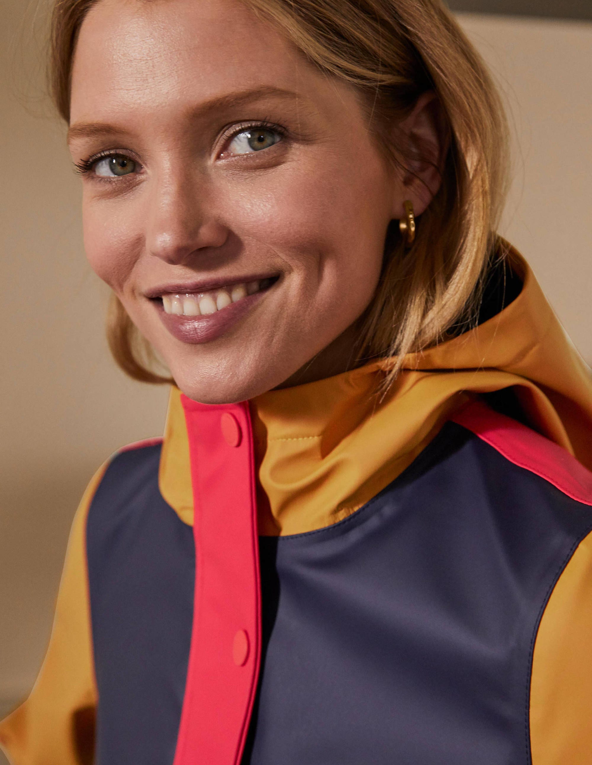 Morris Waterproof Mac-Navy and Ochre Colourblock - Image 2