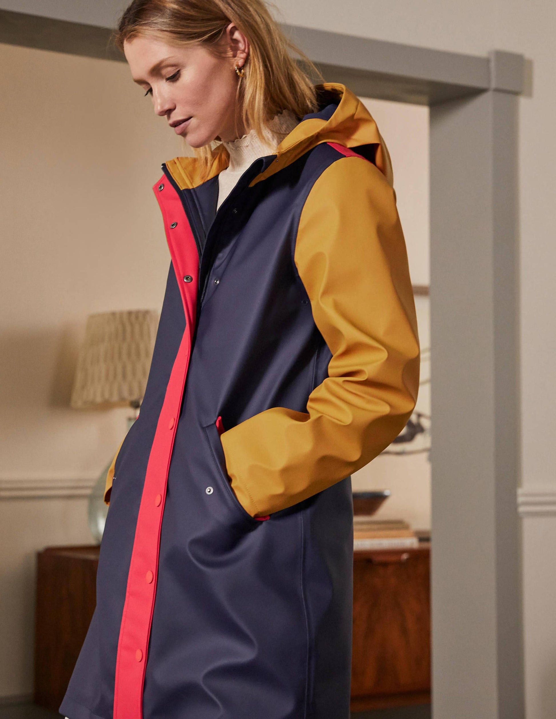 Morris Waterproof Mac-Navy and Ochre Colourblock-4