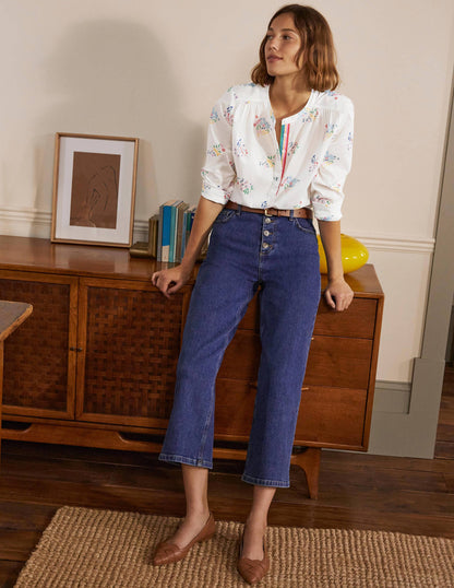 Relaxed Popover Cotton Shirt-Ivory, Delicate Sprig