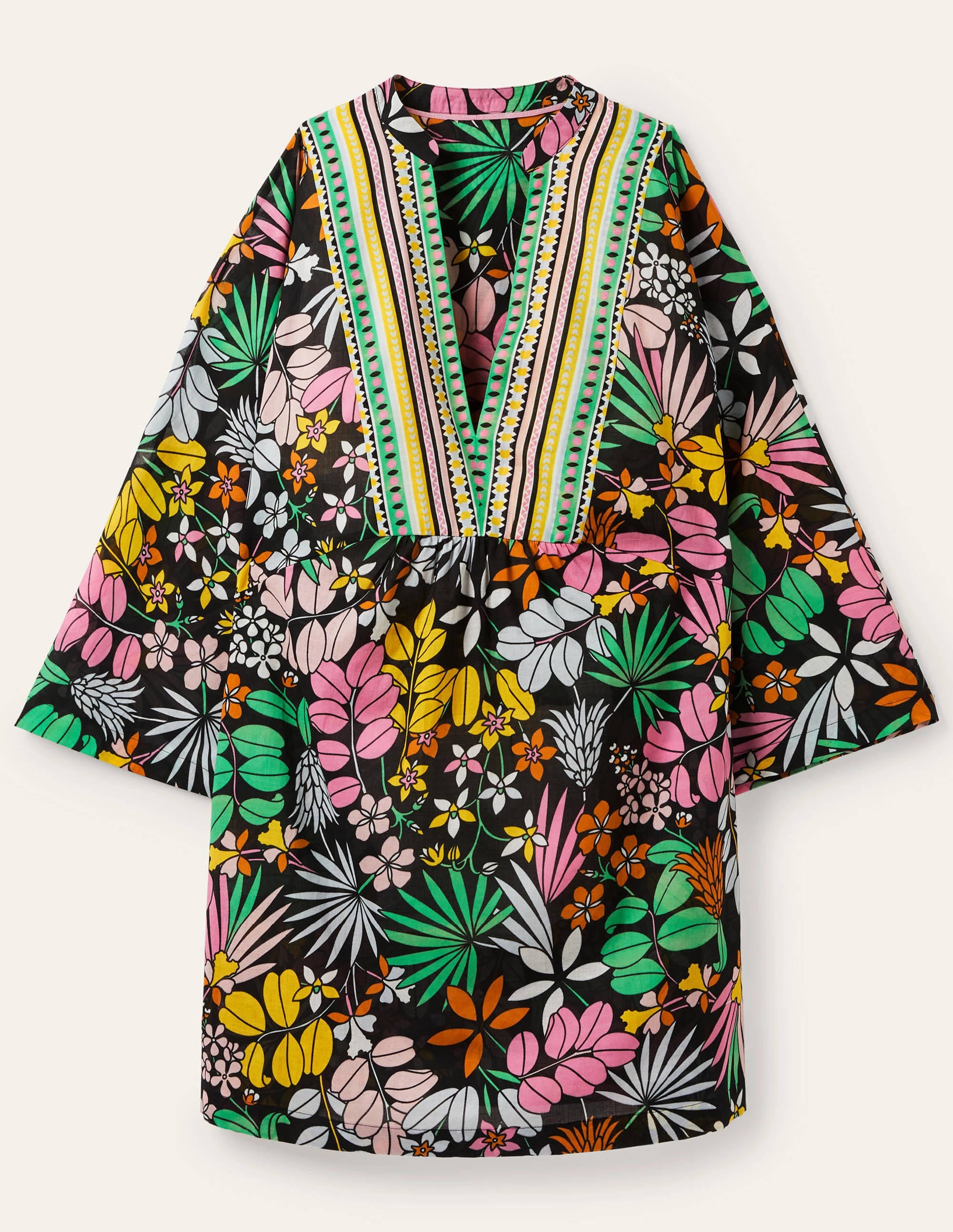 Wide Sleeve Cotton Kaftan-Black, Jungle Floral - Image 5