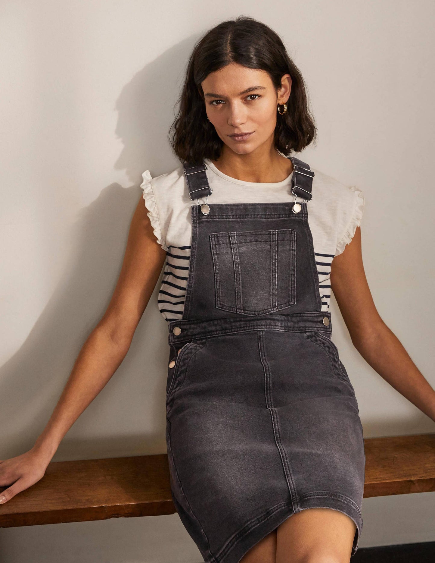Easy Dungaree Dress-Washed Black