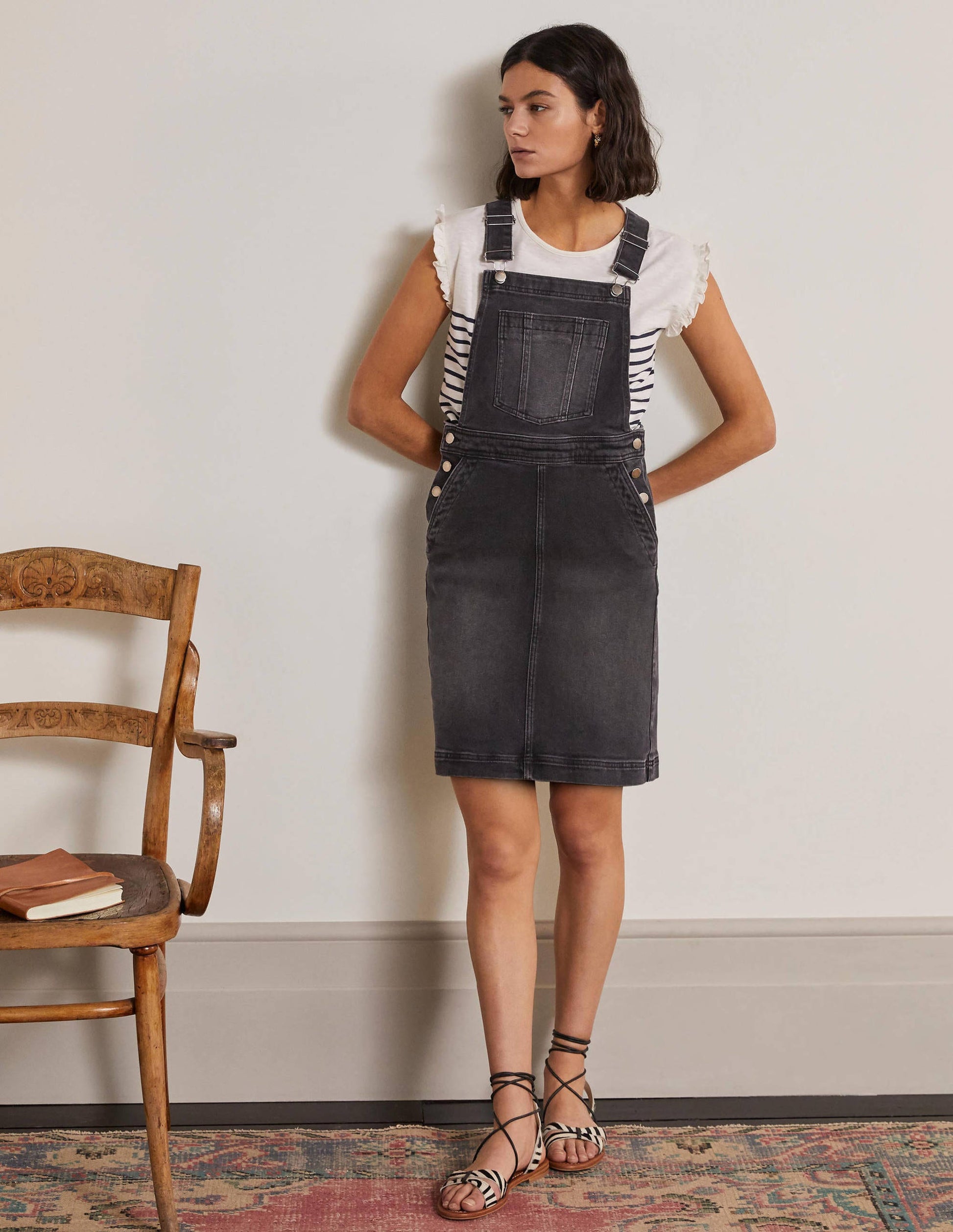Easy Dungaree Dress-Washed Black-2