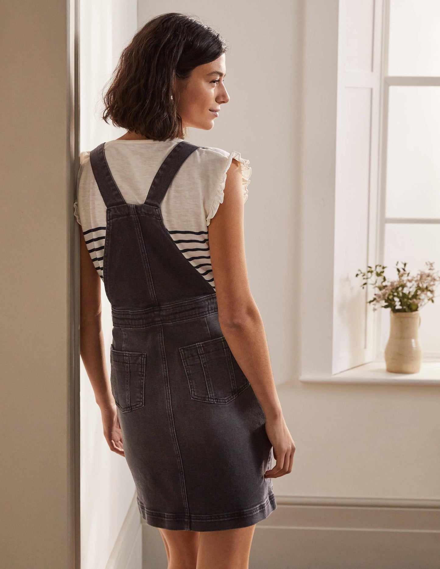 Easy Dungaree Dress-Washed Black