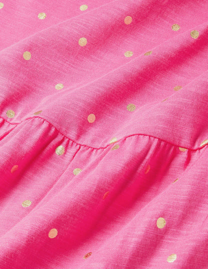 Romaine Tiered Jersey Dress-Party Pink and Gold, Polka Dot-5