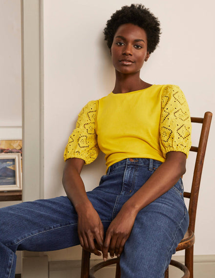 Abigail Puff Sleeve Jersey Top-Daffodil