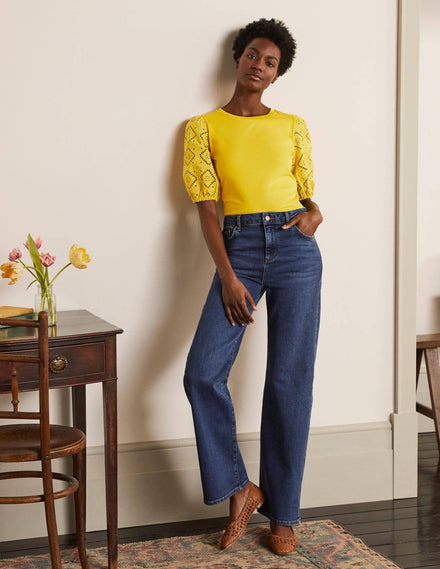 Abigail Puff Sleeve Jersey Top-Daffodil