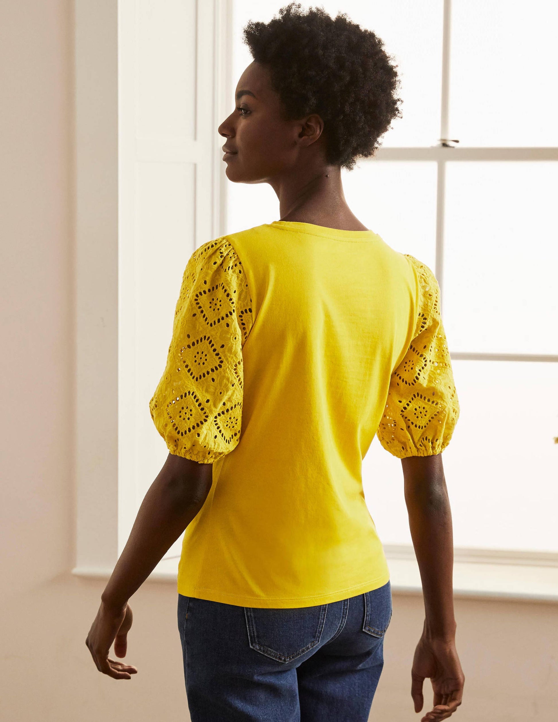 Abigail Puff Sleeve Jersey Top-Daffodil-3