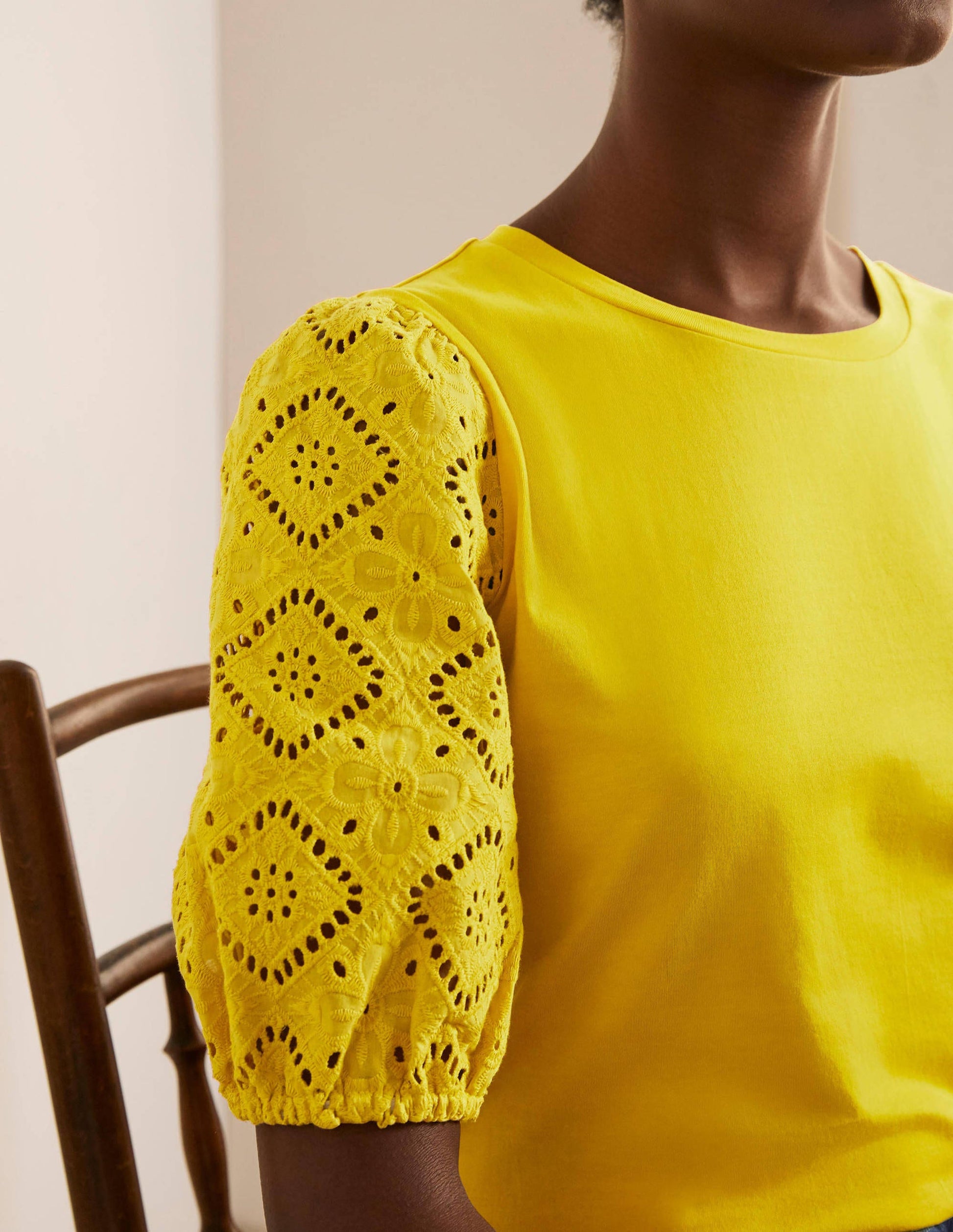 Abigail Puff Sleeve Jersey Top-Daffodil-4