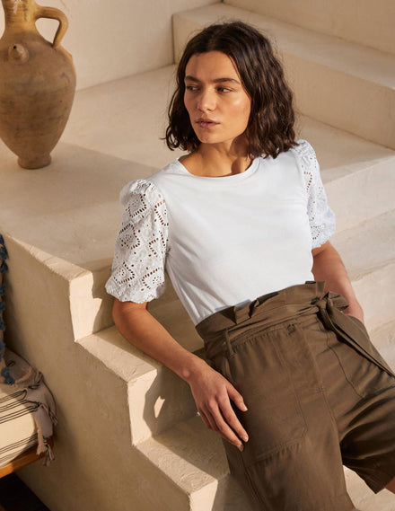 Abigail Puff Sleeve Jersey Top-White