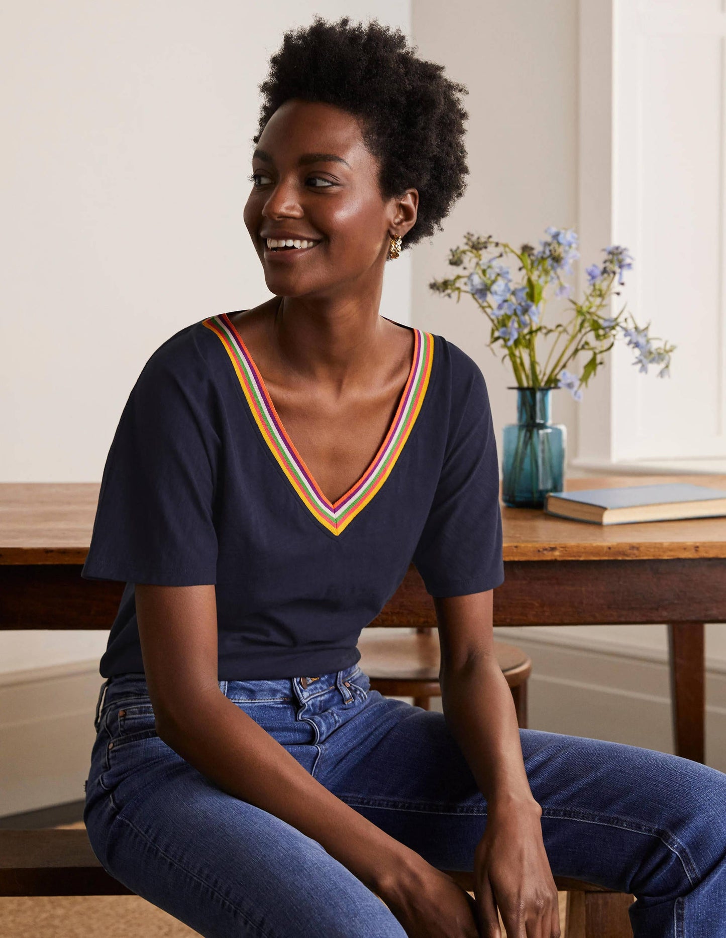 Beatrice Jersey Top-Navy