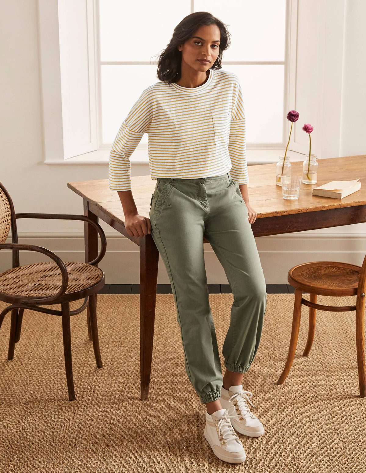 Ottilie Linen Jersey Top-Gold/ Ivory - Image 2