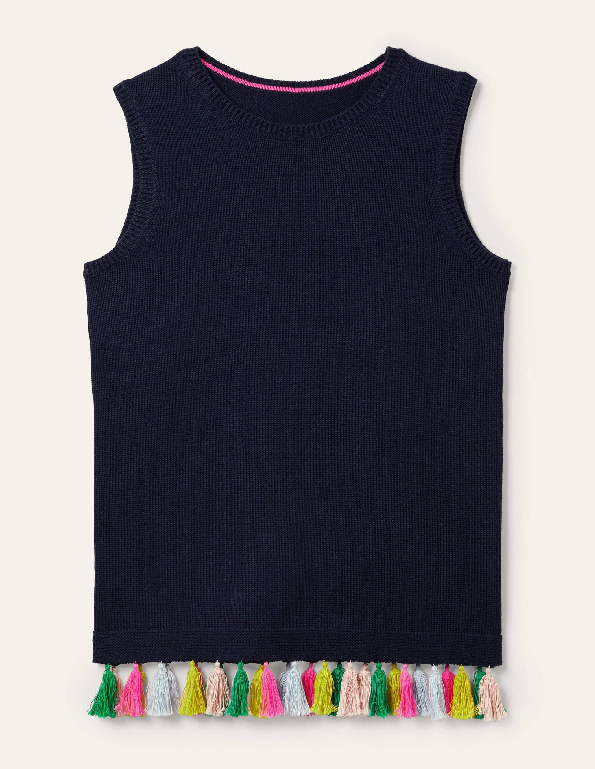 Avington Cotton Tassel Vest-Navy-5