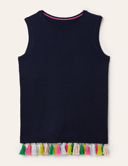 Avington Cotton Tassel Vest-Navy-5