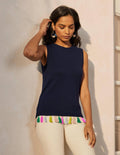Avington Cotton Tassel Vest-Navy