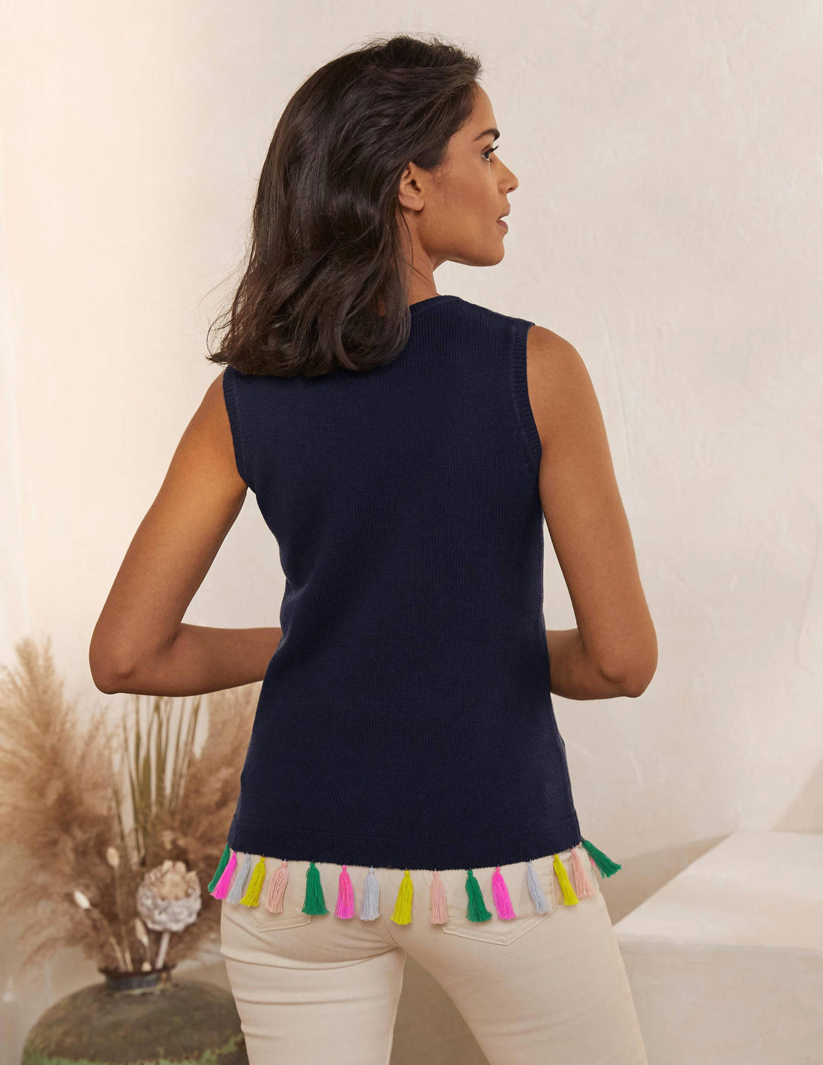 Avington Cotton Tassel Vest-Navy - Image 3