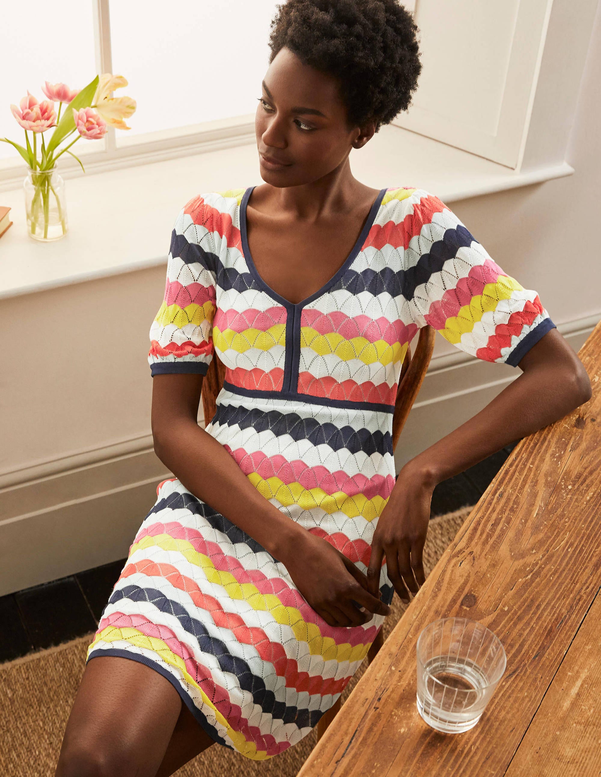 Margie Knitted Dress-Surf and Party Pink Stripe - Image 1