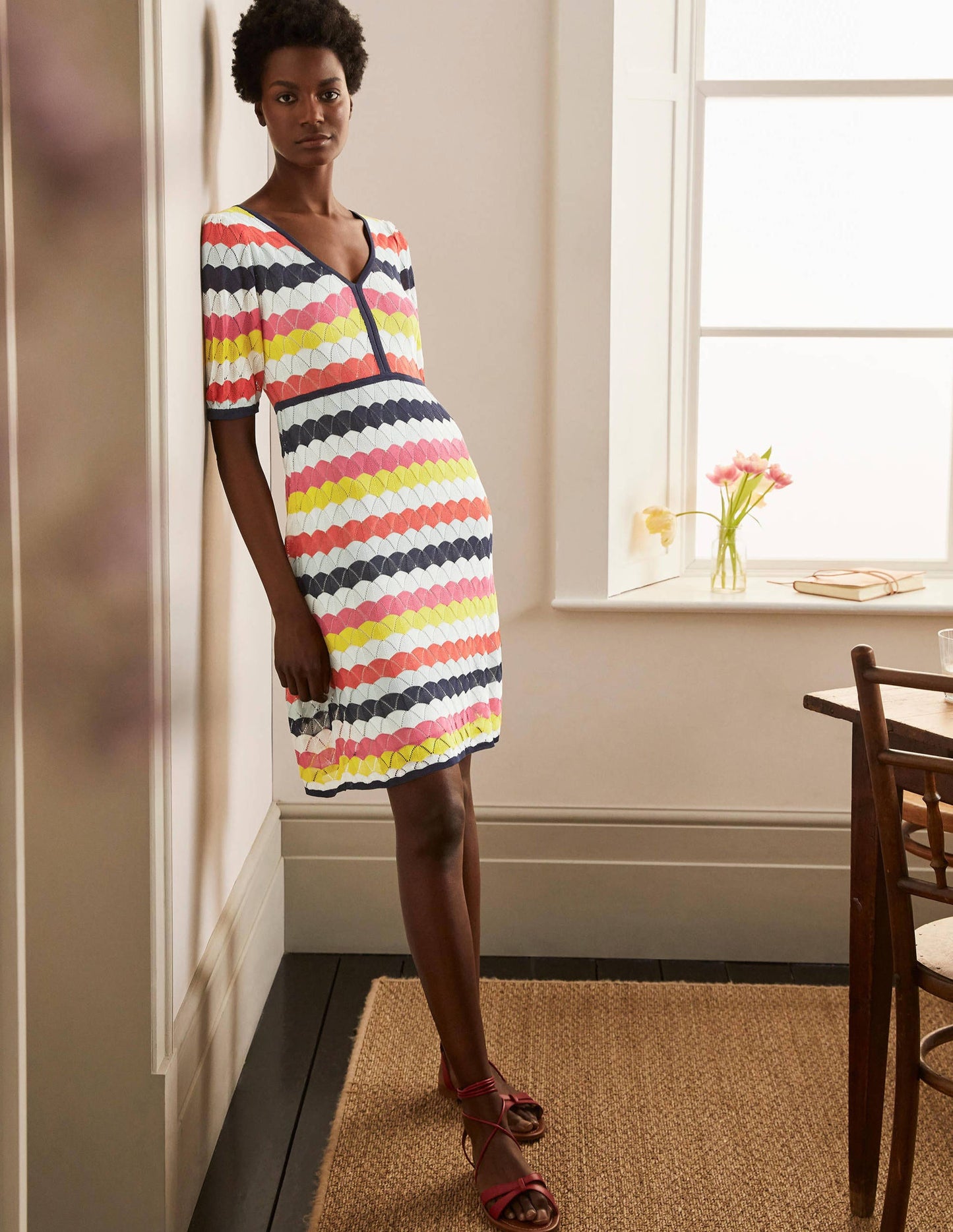Margie Knitted Dress-Surf and Party Pink Stripe