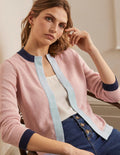 Stripe Trim Linen Cardigan-Milkshake Colourblock
