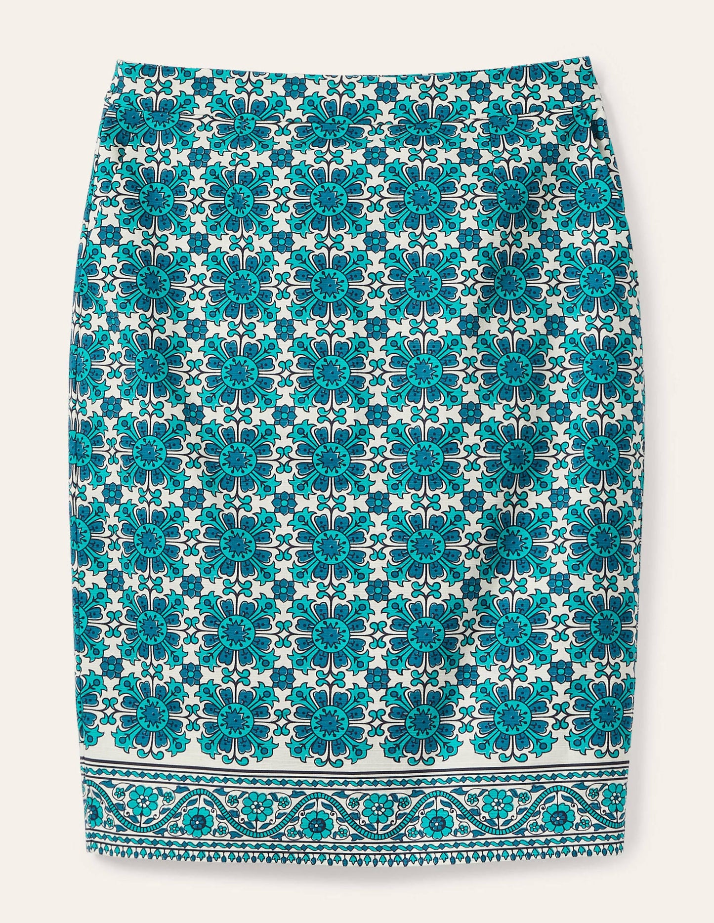 Gabriella Pencil Skirt-Ivory and Indian Ocean