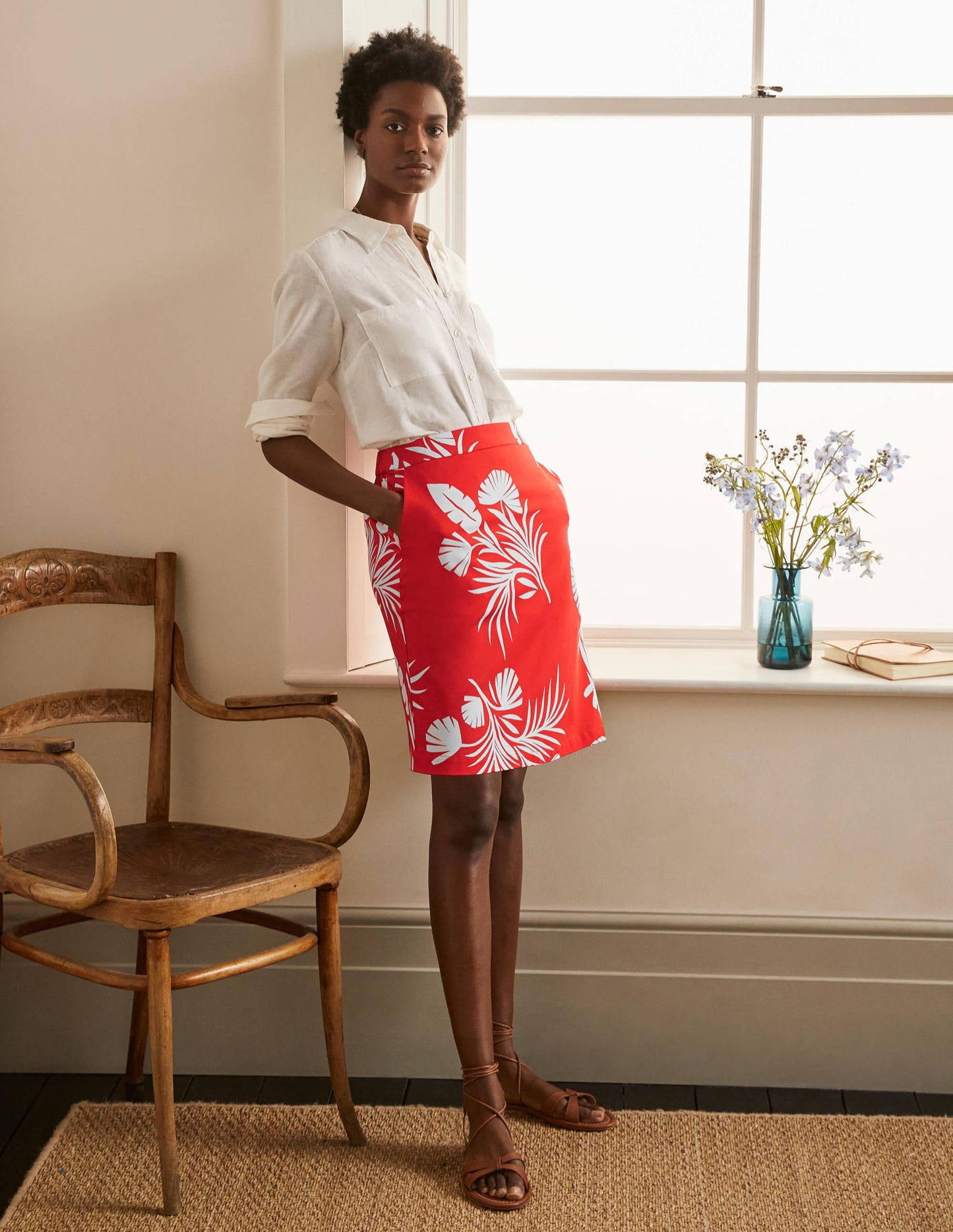 Danby Pull On Mini Skirt-Cherry Red, Jungle Bouquet