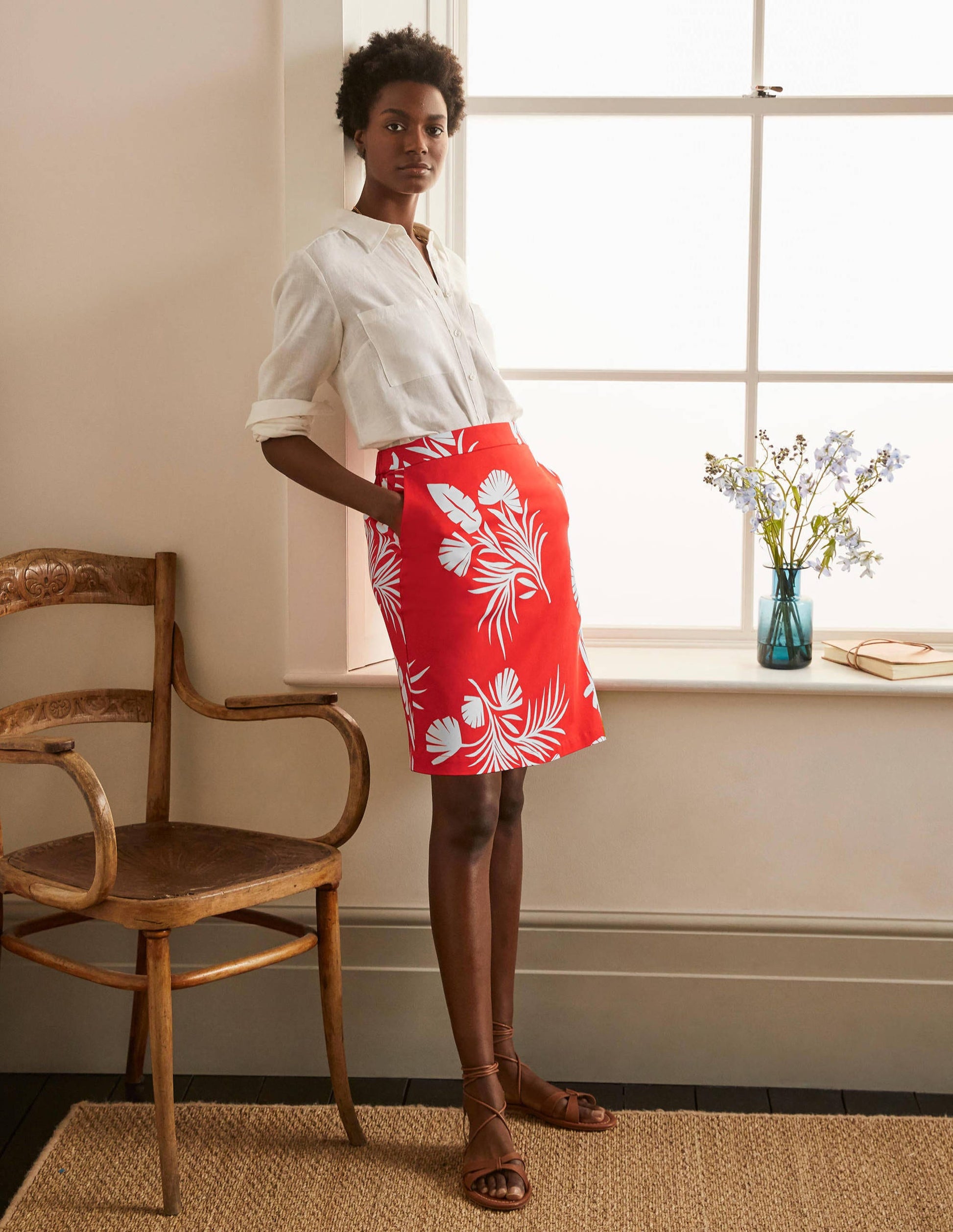 Danby Pull On Mini Skirt-Cherry Red, Jungle Bouquet-1