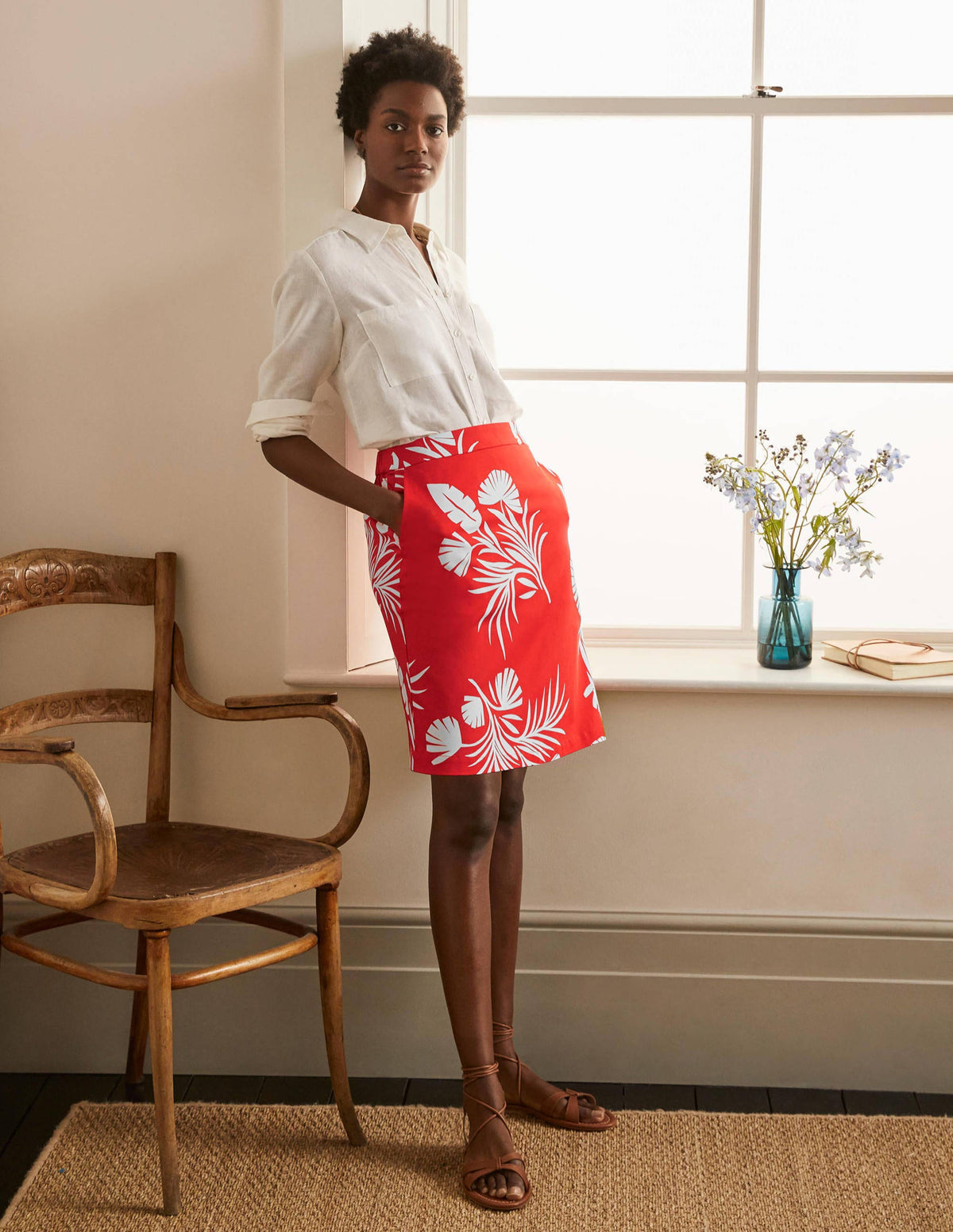 Danby Pull On Mini Skirt-Cherry Red, Jungle Bouquet - Image 1