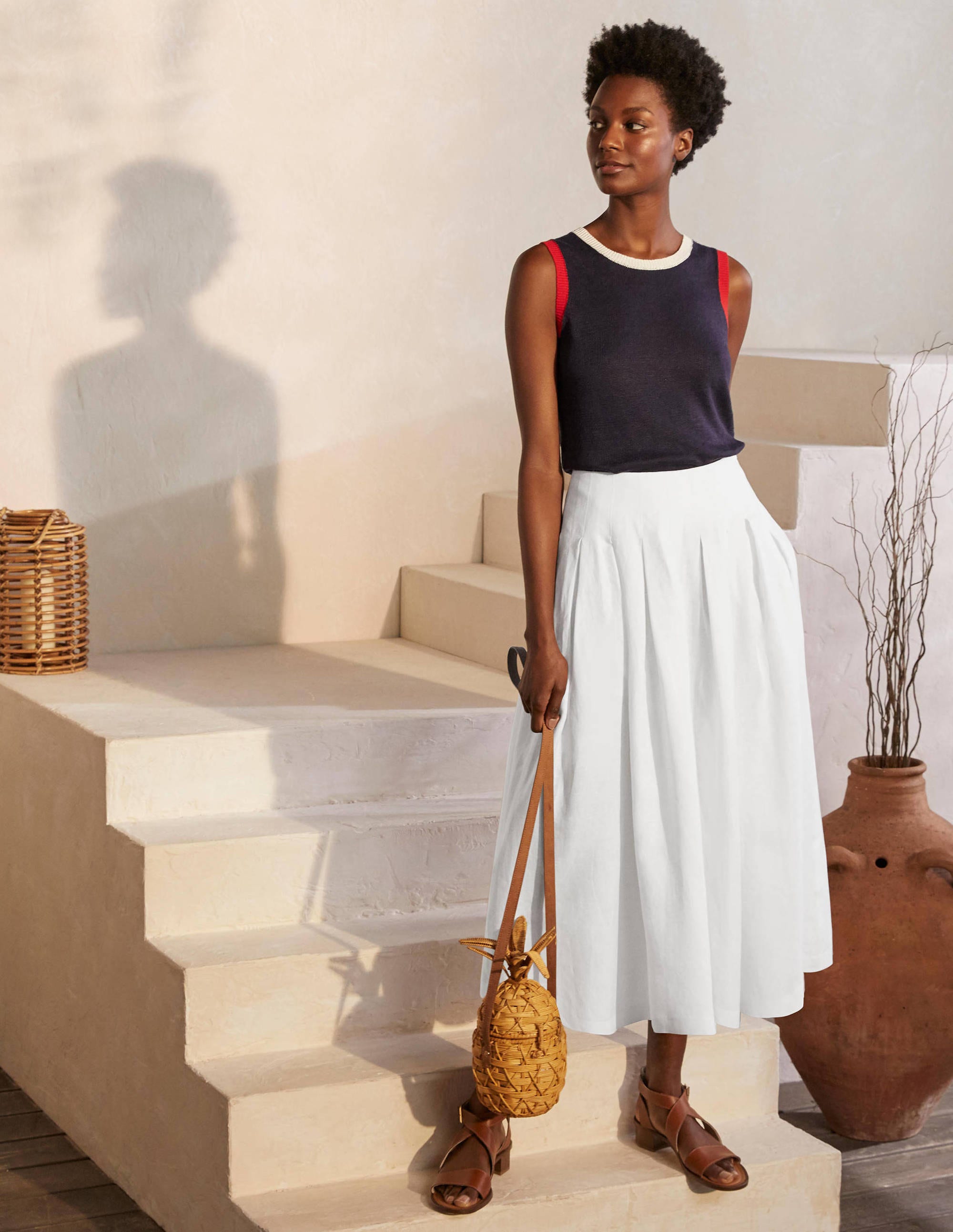Lydia Linen Pleated Skirt-White - Image 5