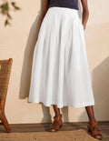 Lydia Linen Pleated Skirt-White