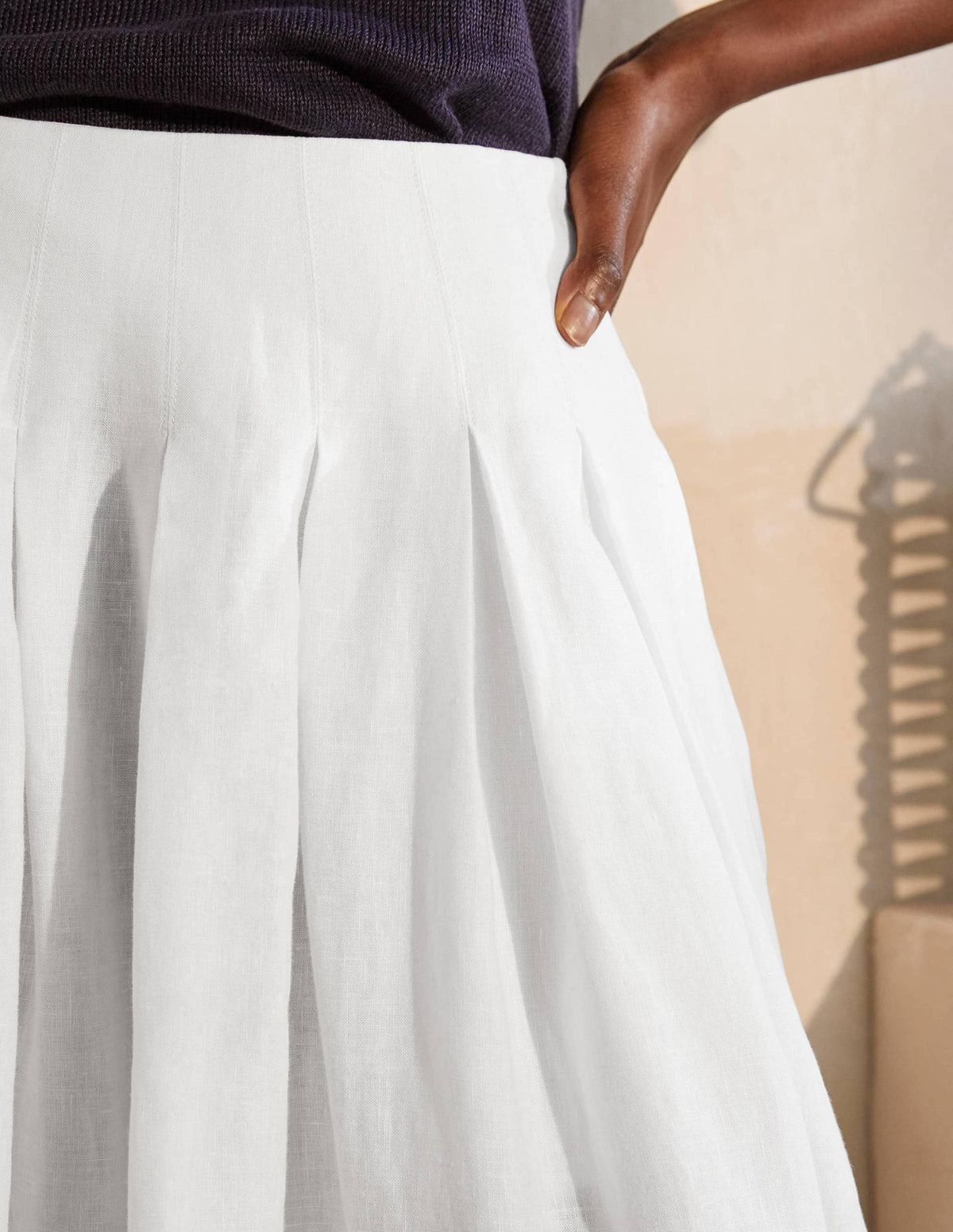 Lydia Linen Pleated Skirt-White-3