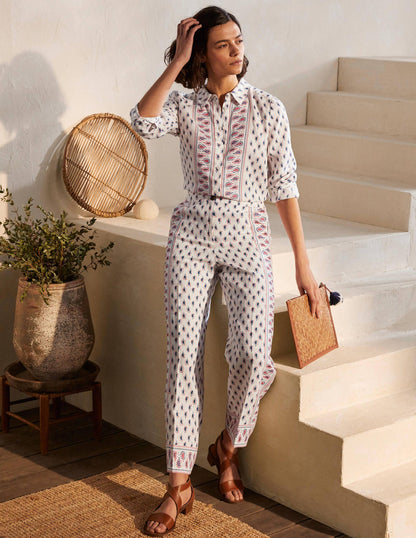 Cornwall Linen Trousers-Ivory, Paisley Stamp-5