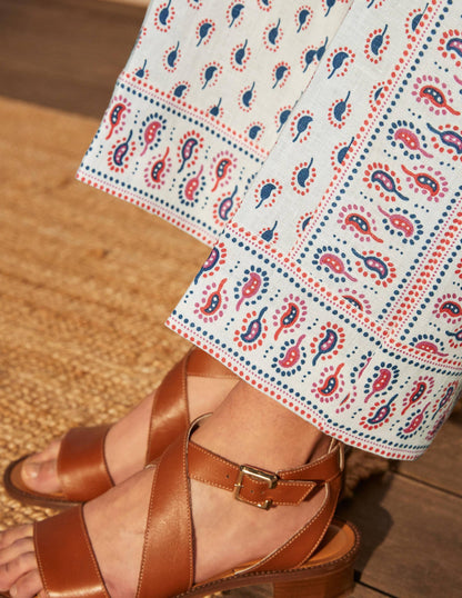 Cornwall Linen Trousers-Ivory, Paisley Stamp-1