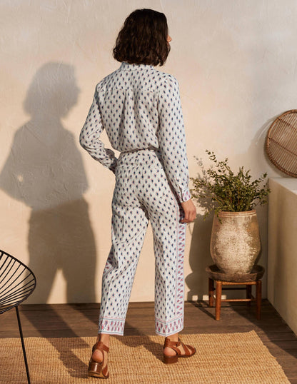 Cornwall Linen Trousers-Ivory, Paisley Stamp-2