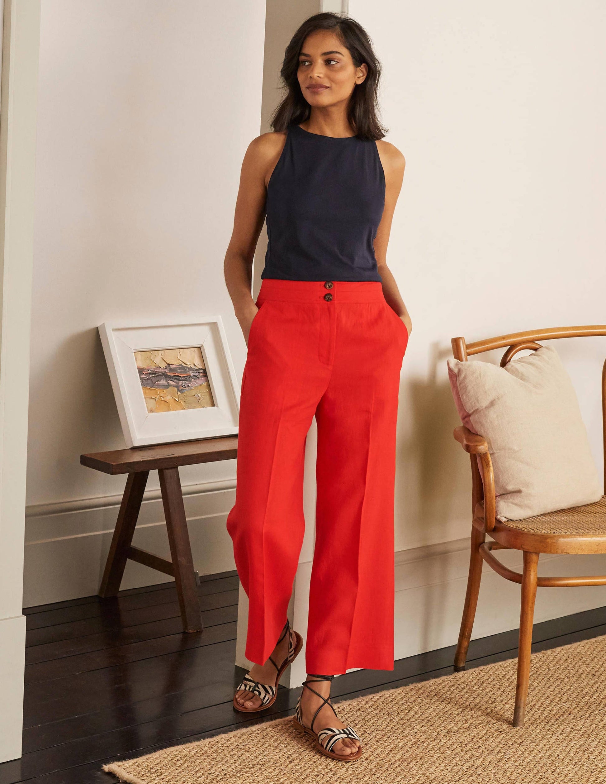 Cornwall Linen Trousers-Cherry Red-4