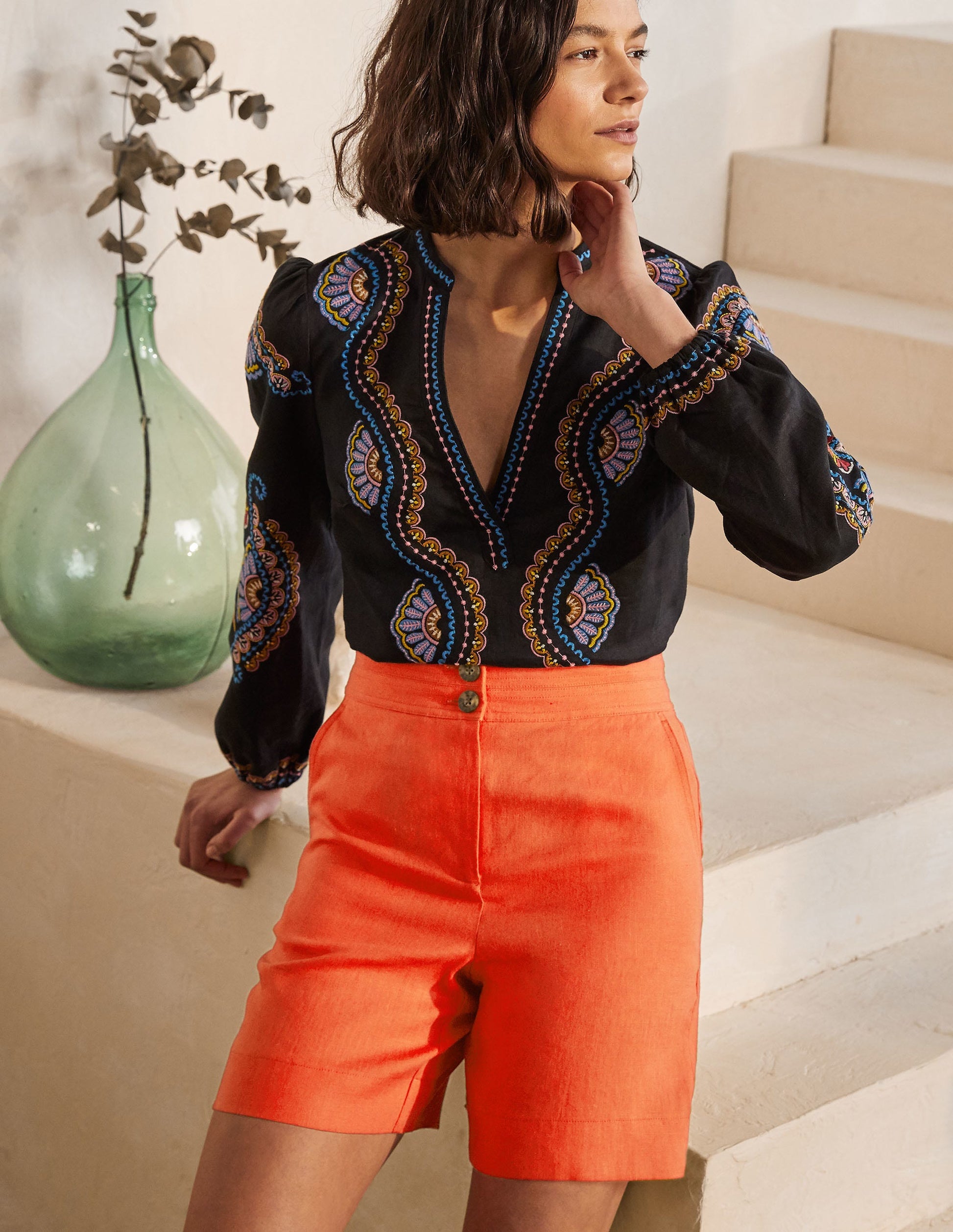 Cornwall Linen Shorts-Satsuma-5