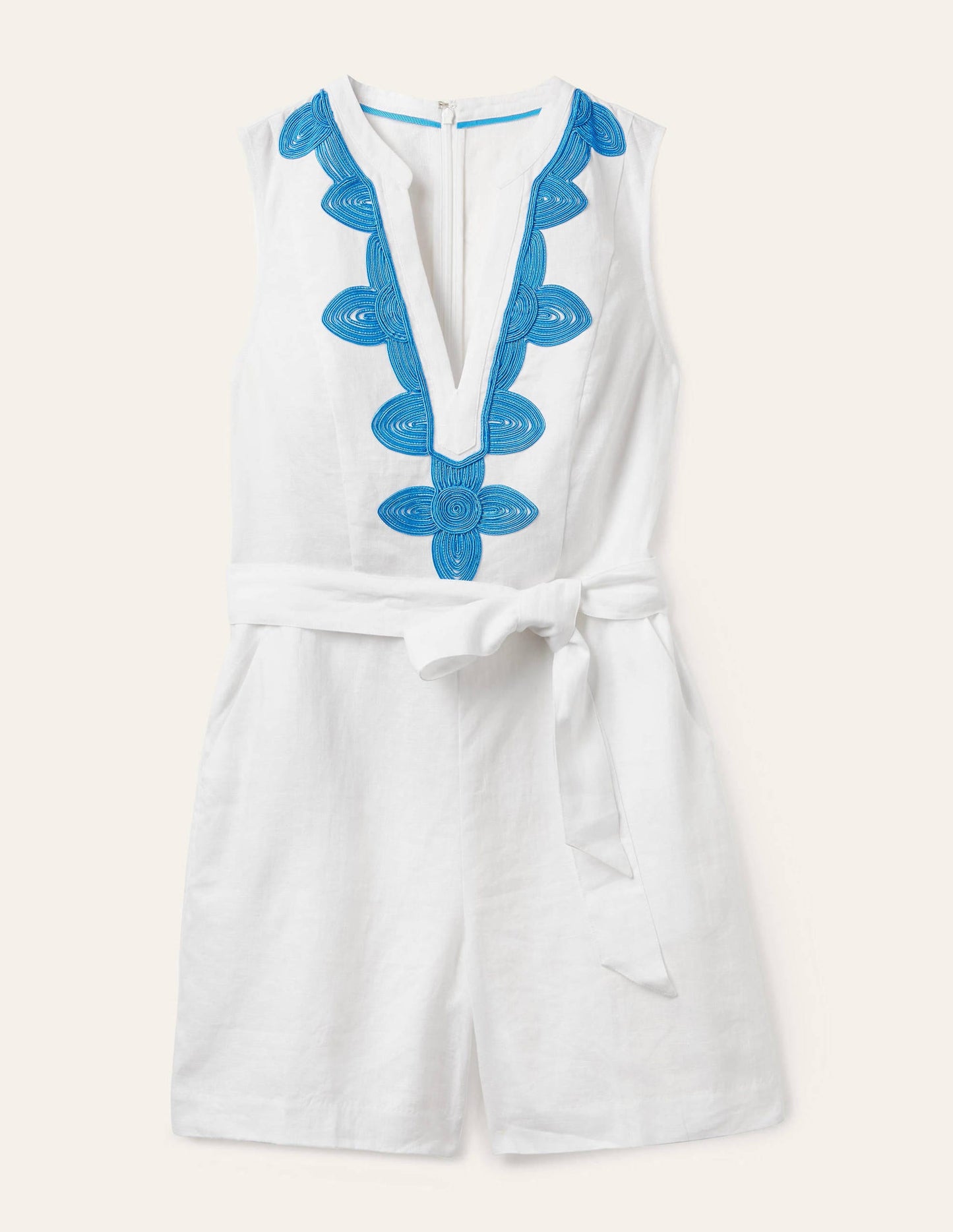 Bella Embroidered Playsuit-White/Moroccan Blue