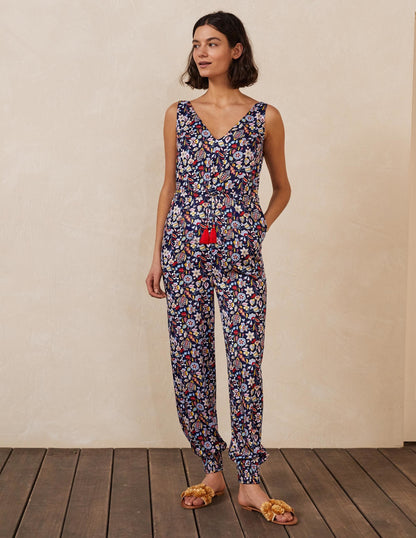Cecilia Jumpsuit-Navy, Kaleidoscopic Floral-1