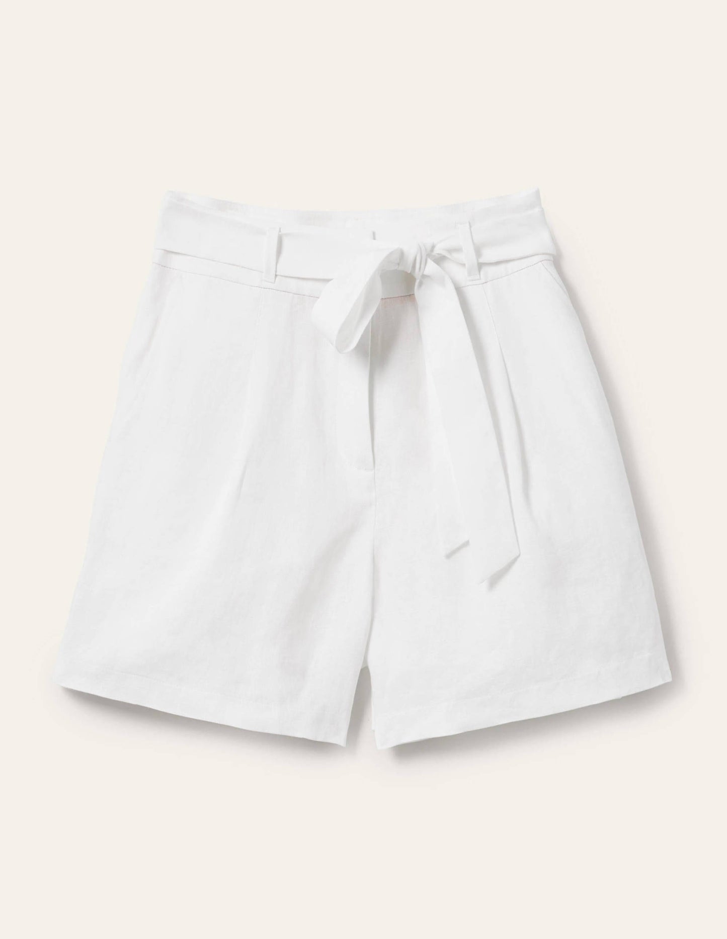 Alma Tie Waist Linen Shorts-White