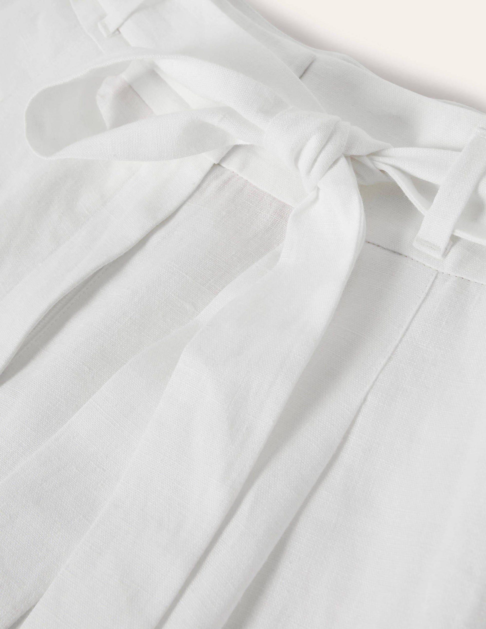 Alma Tie Waist Linen Shorts-White-7