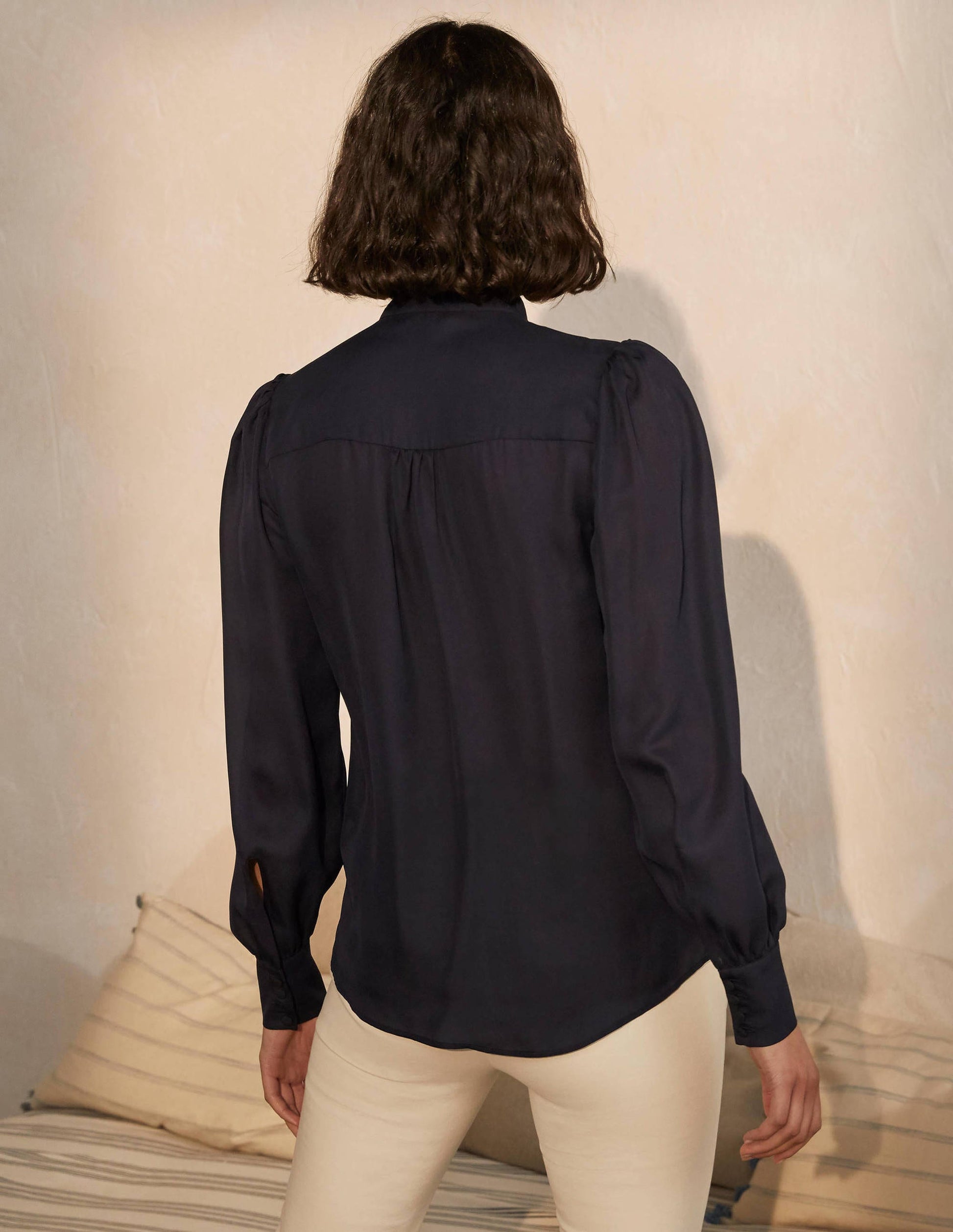 Rosaline Silk Blouse-Navy-2