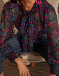 Rosaline Silk Blouse-French Navy, Opulent Bloom